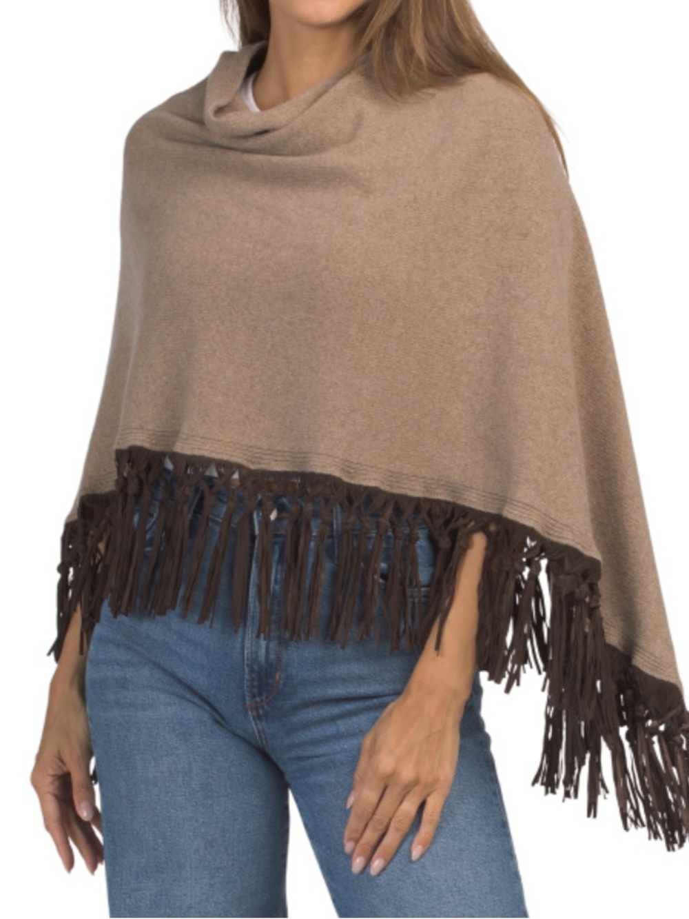 TESMA Cashmere And Wool Blend Poncho With Leather Fringe